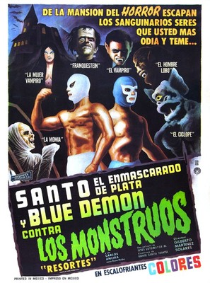 Santo el enmascarado de plata y Blue Demon contra los monstruos - Mexican Movie Poster (thumbnail)